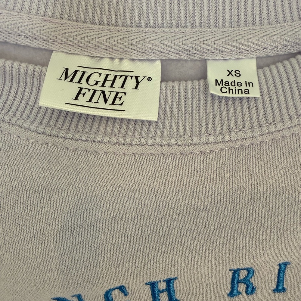 Mighty Fine Lavender Crewneck Sweatshirt with Blue St. Tropez Graphic - Picture 3 of 4